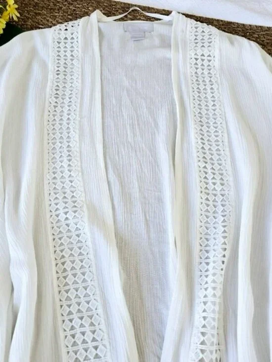 Nordstrom Women's White Kimono One Size Flowy Lace Fairy Bohemian Romantic Y2K - Picture 6 of 13